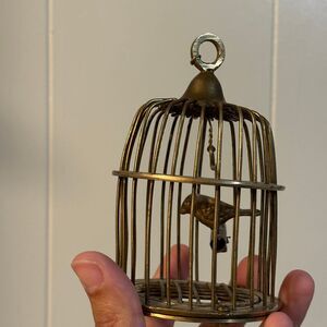 Vintage Brass Metal Handmade Bird Cage Decor 5"x 3.5" Made In India DAMAGED